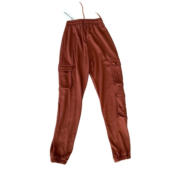 Ribbed Crop Top and Cargo Jogger Set Brown Medium - Picture 8 of 14